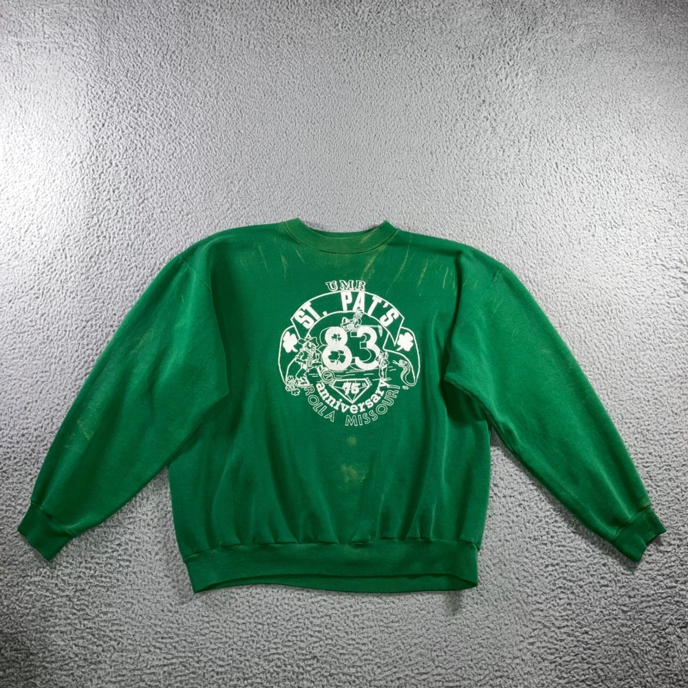 Vtg 1983 Russell Athletic St Pats Missouri Sweatshirt XL Distressed Rolla Green